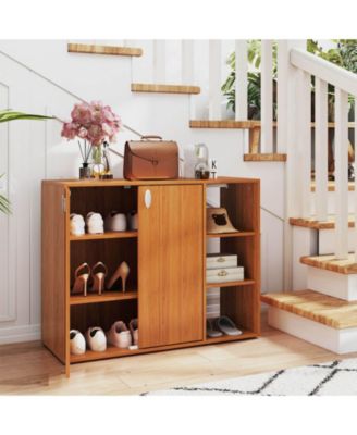 3-Tier Wooden Shoe Storage Organizer with Doors & 3-Level Adjustable Open Shelves