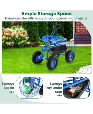 Heavy Duty Garden Cart with Tool Tray and 360 Swivel Seat