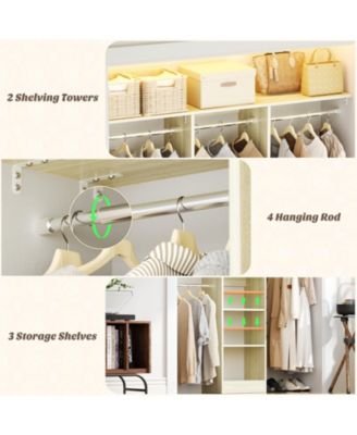 4FT Small Closet Organizer with 4 Rods and 3 Shelves, 48'' Closet System for Small Space