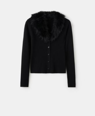 MANGO - Women's Fur-Effect Collar Cardigan