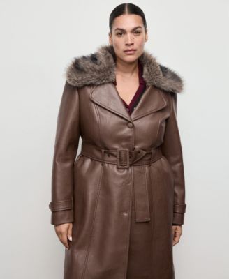 Women's Fur Collar Leather-Effect Coat