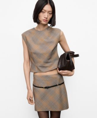 MANGO - Women's Belt Checked Skirt