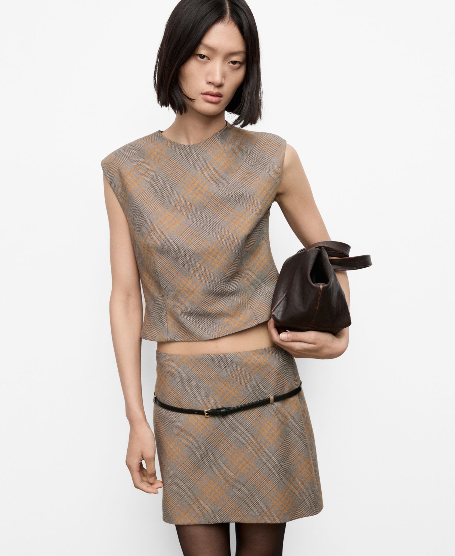 Women's Belt Checked Skirt