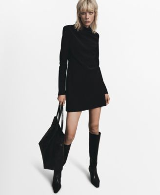 MANGO - Women's Draped Neck Long-Sleeved Dress