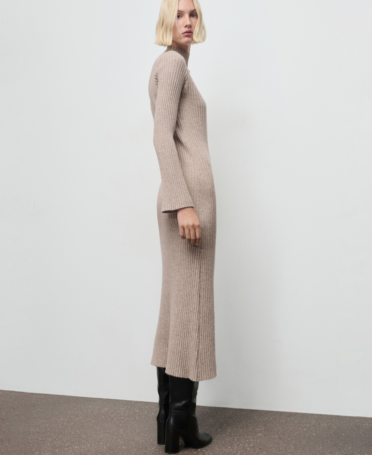 Mango Women's Perkins-Neck Ribbed Dress