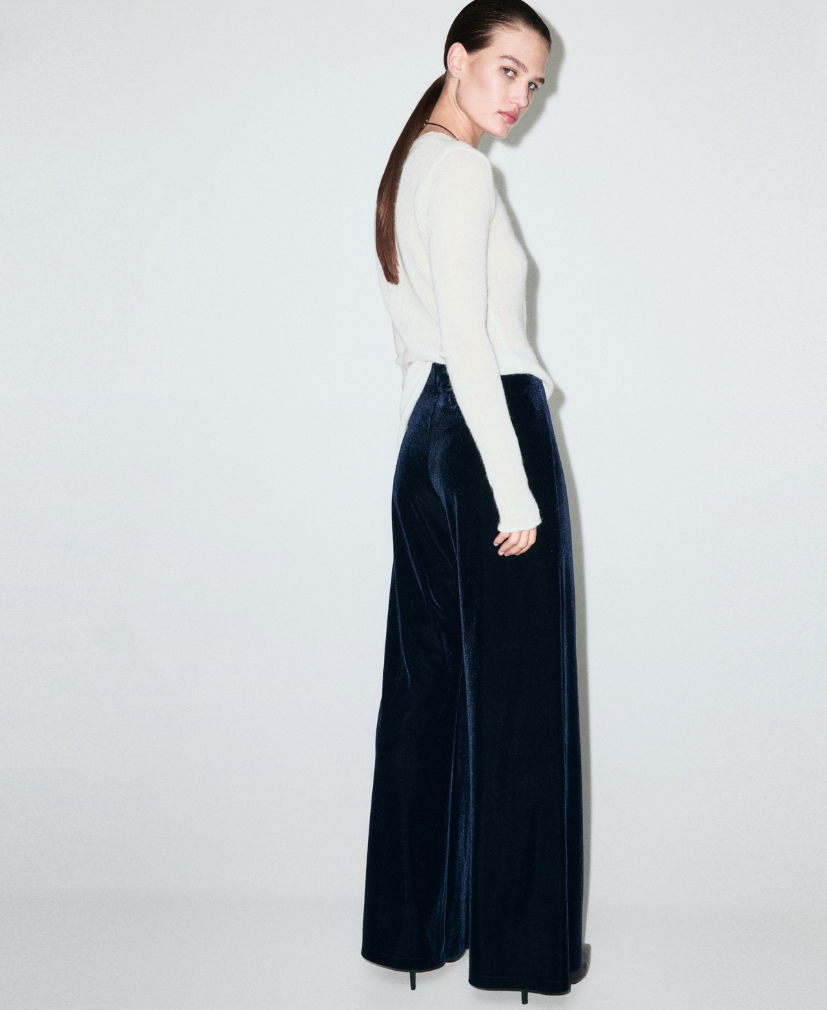 Mango Women's Velvet Wide-leg Trousers In Blue