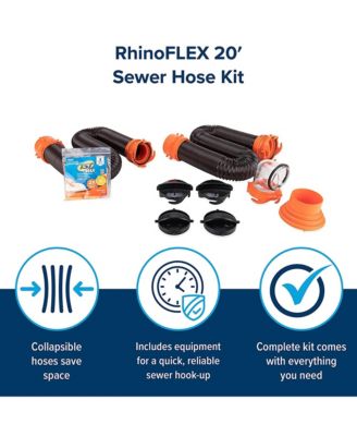 RhinoFLEX 20 Foot RV Sewer Hose Kit with Pre Attached Bayonet Fittings