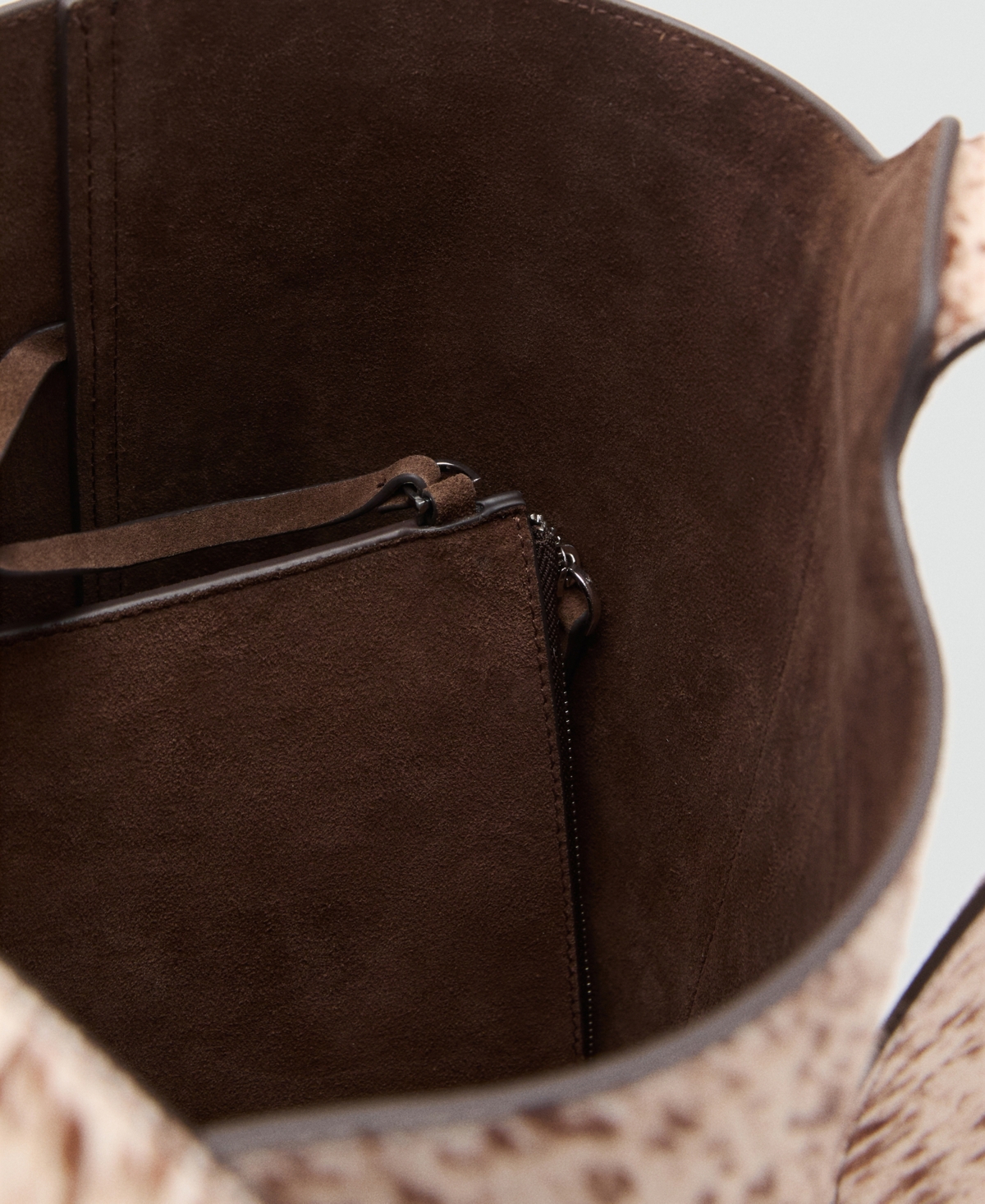 Mango Women's Leather And Fur Bucket Bag