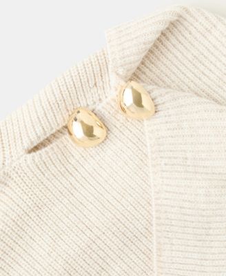 Women's Asymmetrical Neck And Jewel Buttons Sweater