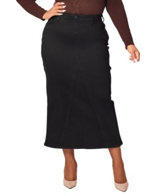 Women's Color Maxi Skirt with side vents - Black