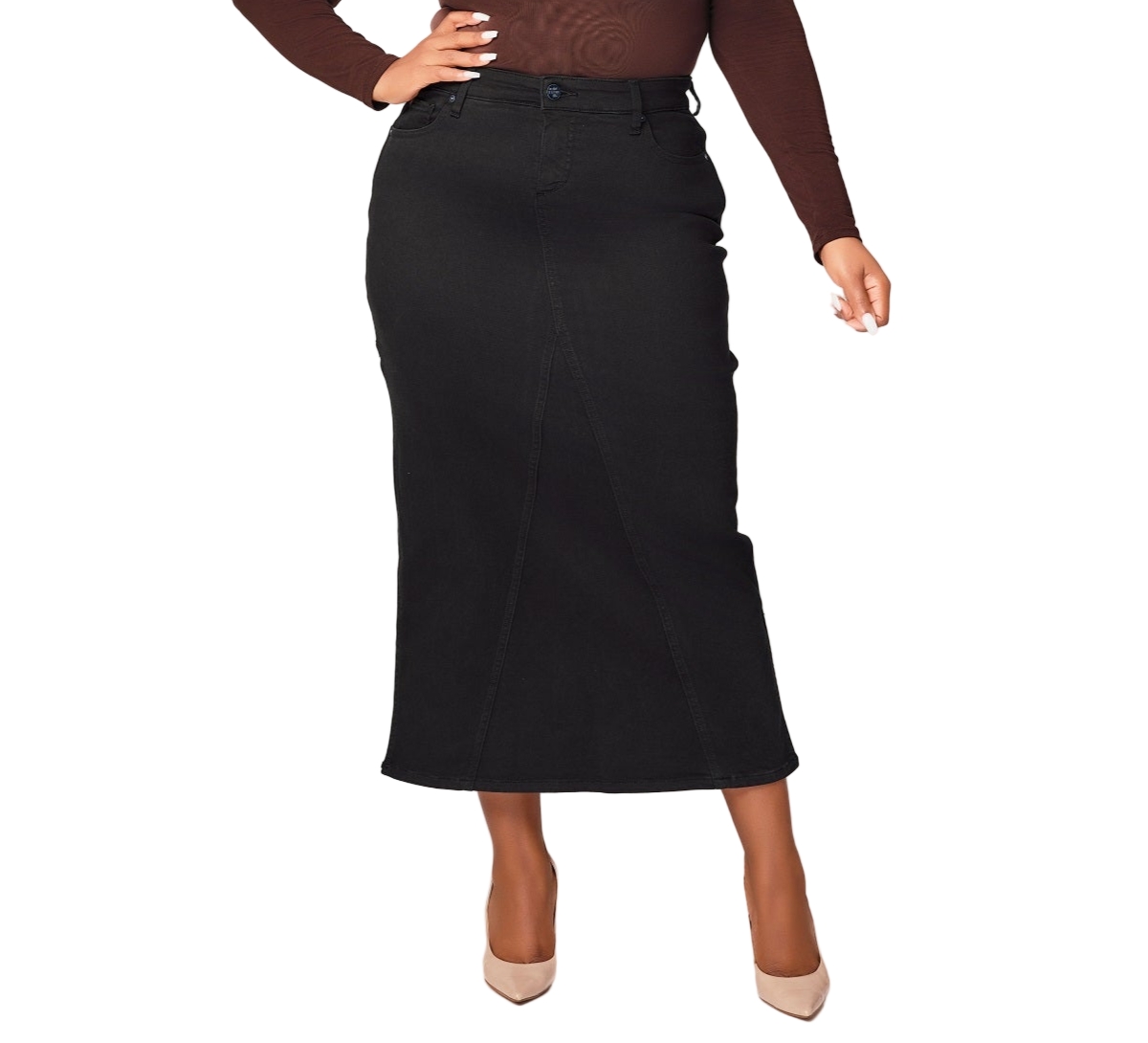 Slink Jeans Women's Color Maxi Skirt with side vents - Black