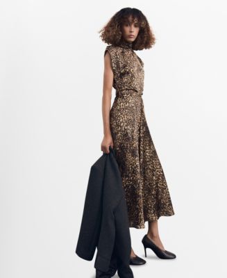 mango leopard midi dress MANGO - Leopard-print Satin Dress Brown