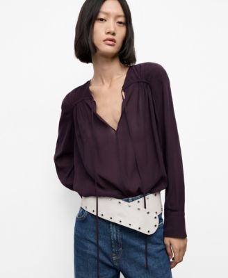 MANGO - Women's Bow Neckline Chiffon Blouse