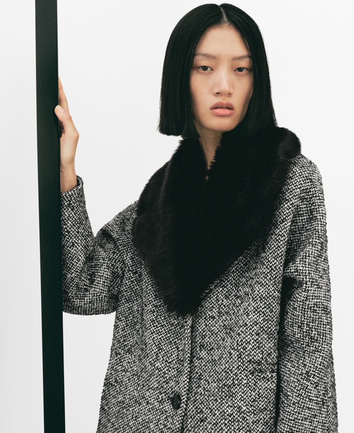 Mango Women's Fur Collar Mottled Coat In Black