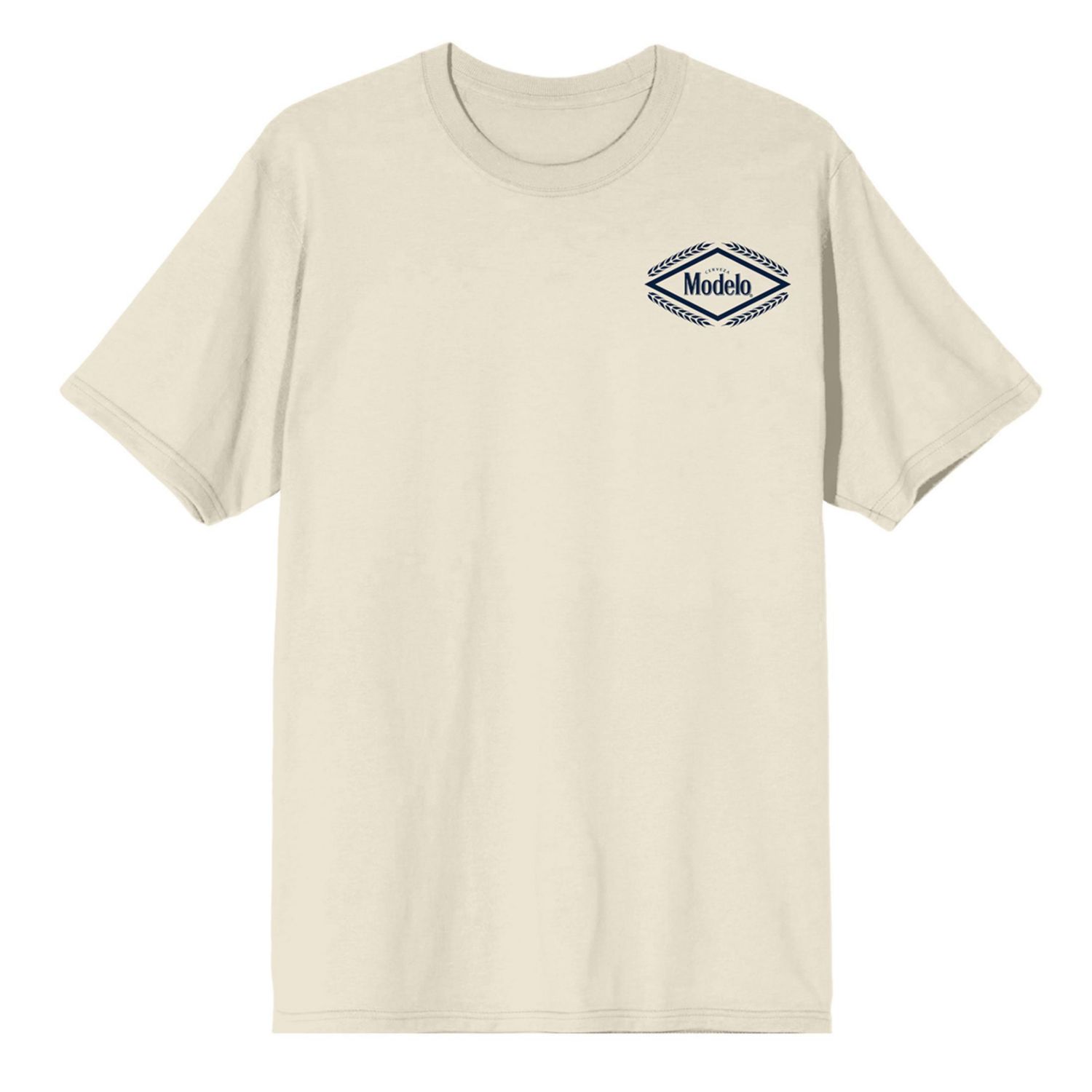Men's Diamond Frame & Brush Stroke Logos Crew Neck Short Sleeve Natural T-shirt
