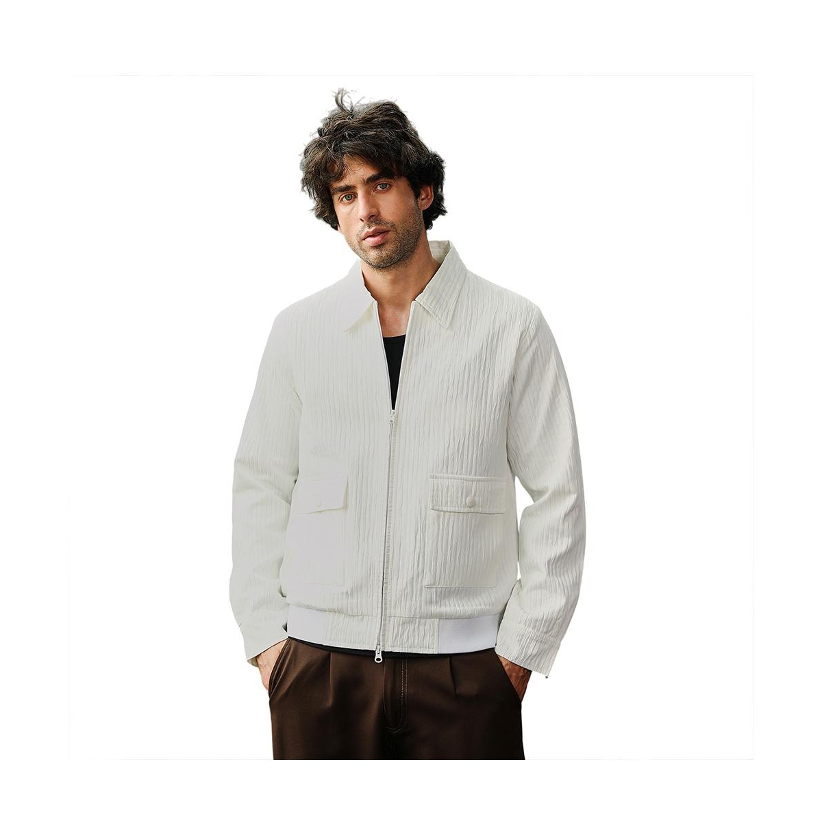 Campus Sutra Men's Chalk White Zip-Front Crease-Tactile Jacket