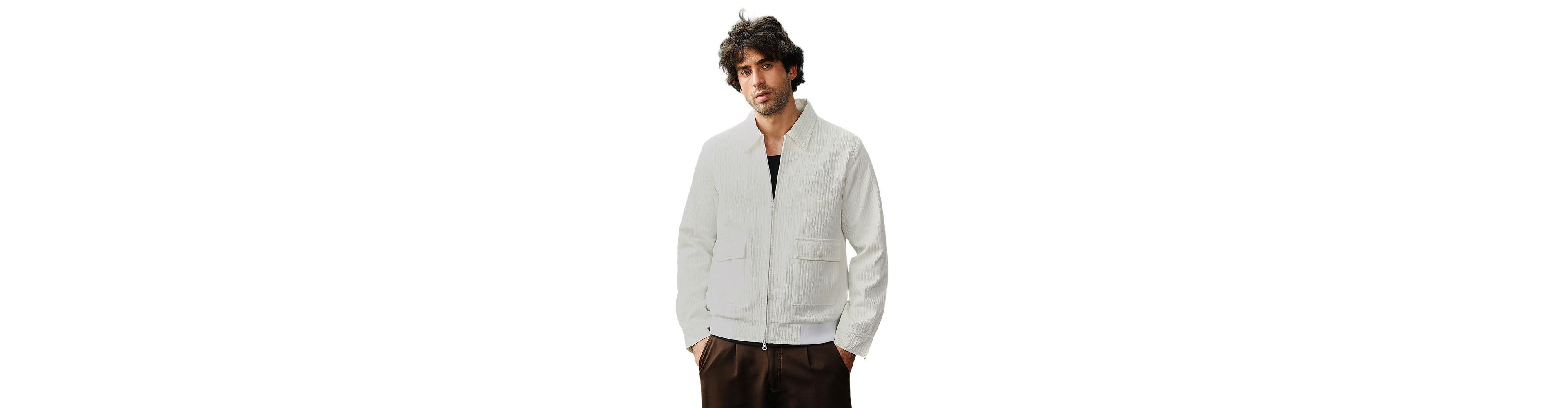 Campus Sutra Men's Chalk White Zip-Front Crease-Tactile Jacket