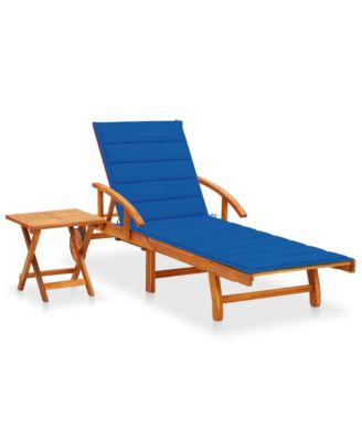 Sunlounger With Table Royal Blue, Natural Wood