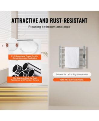 4 Bars Towel Warmer Rack, Wall Mounted Heated Towel Rack for Bathroom