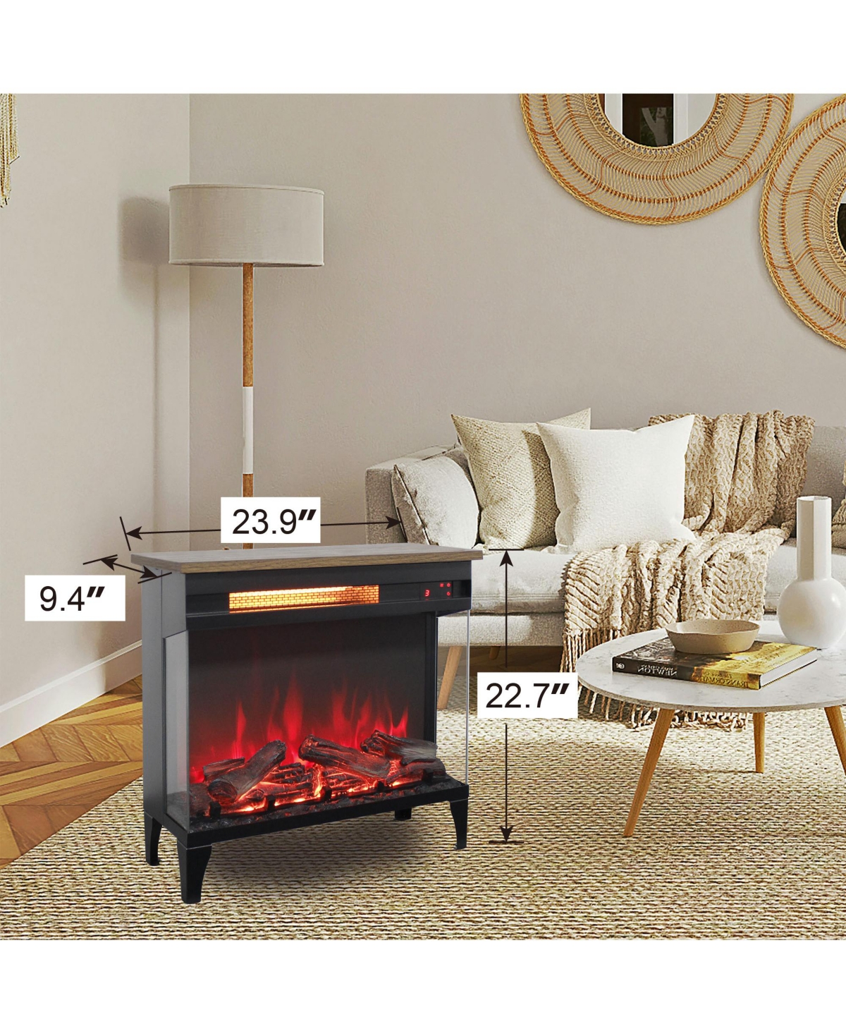 Flynama 24 inch three sided glass electric fireplace with feet
