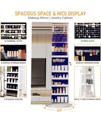 360&deg; Rotating Full-Length LED Mirror Jewelry Cabinet