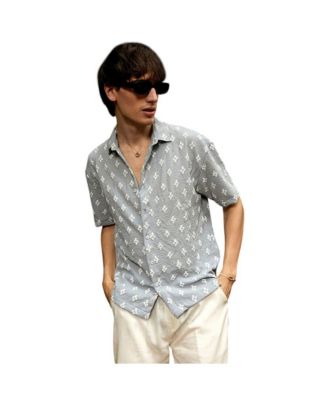 Men's Baby Blue Floral-Tactile Oversized Shirt