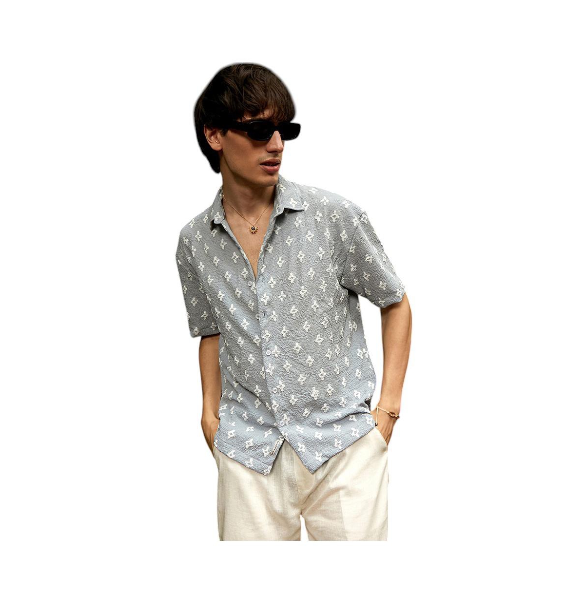 Campus Sutra Men's Baby Blue Floral-Tactile Oversized Shirt