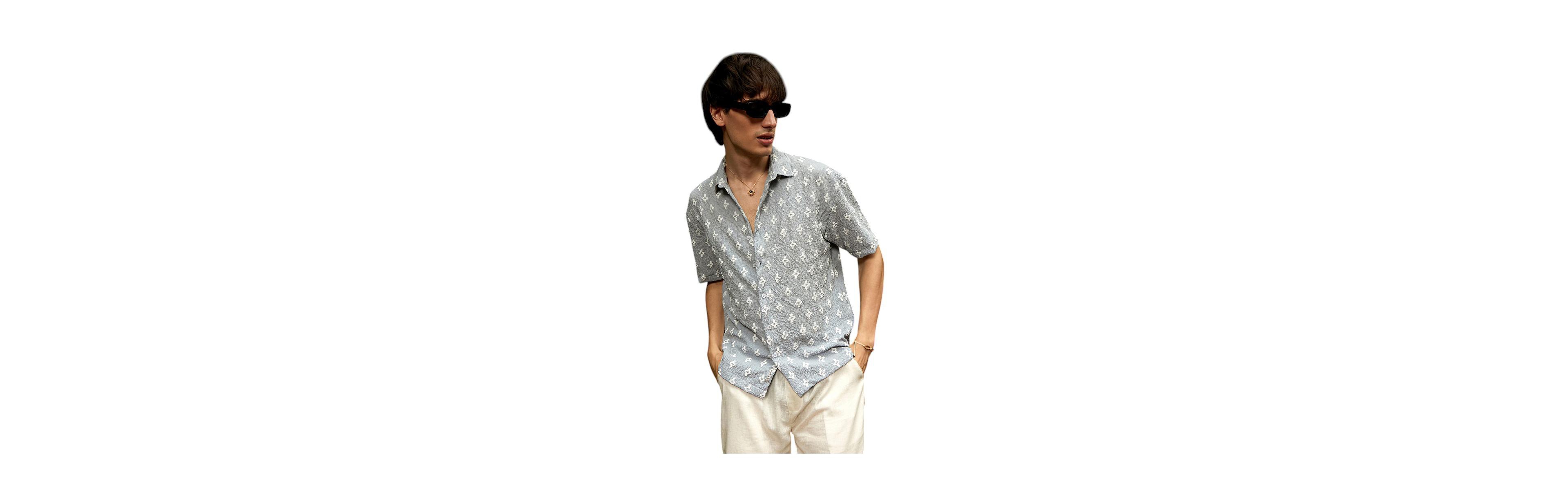 Campus Sutra Men's Baby Blue Floral-Tactile Oversized Shirt