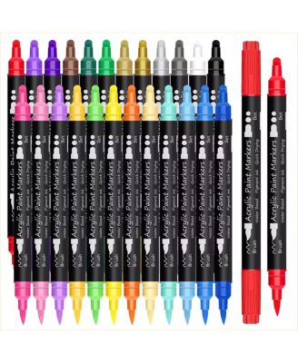 18 Colors Dual Tip Acrylic Paint Markers with Dot Tip and Brush Tip for Wood, Stone, Rock Painting, Ceramic Surfaces and DIY Crafts Making