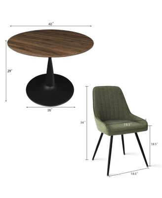 5-Piece Dining Table Set with Round Walnut Table, Metal Base and Upholstered Chairs for Space-Saving Kitchen Use