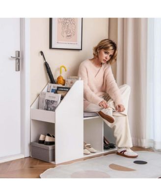 Shoe Storage Bench with Removable Seat Cushion 3 Side Storage Compartments