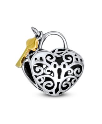 Set of 2 Words Mantra Forever Together & Heart Lock Charm Bead Sterling Silver