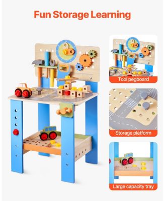Kids Workbench, 62 PCS Wooden Tool Bench for Kids 3+, Educational Construction Toy with Realistic Tools, Creative Building Set