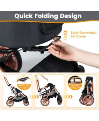 3-in-1 Pet Stroller w/ Removable Carrier Sun Shade Removable Pad Safety Belt