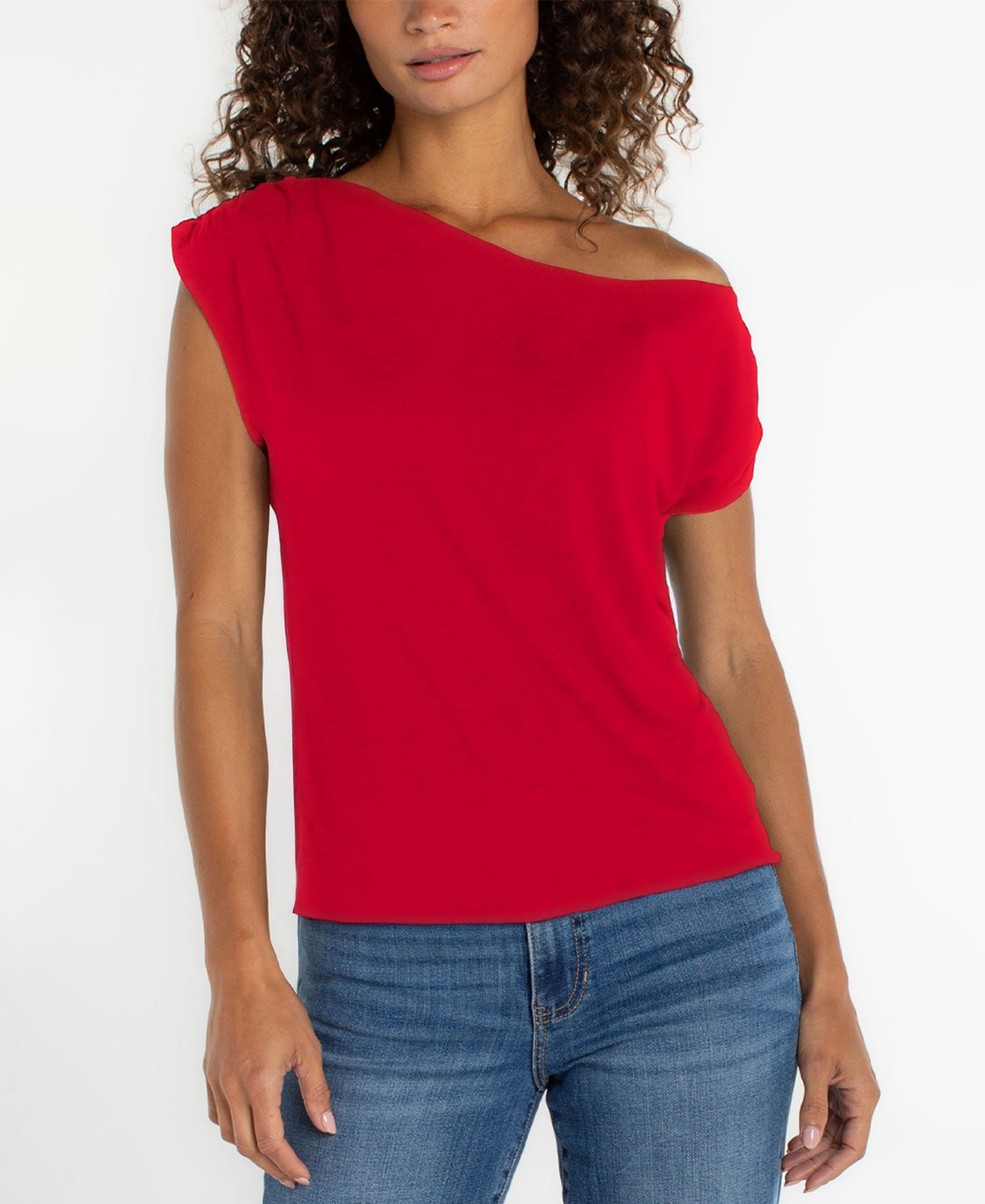 Women's Short-Sleeve Asymmetrical Off-The-Shoulder Top