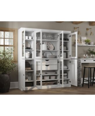 100% Solid Wood 65" Pantry China Cabinet with Clear Glass, Shaker Doors, 2-Drawers & Adjustable Shelves