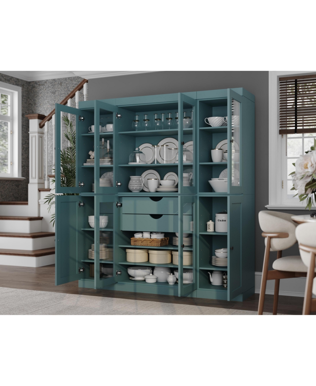 Palace Imports 100% Solid Wood 65" Pantry China Cabinet with Clear Glass, Shaker Doors, 2-Drawers & Adjustable Shelves