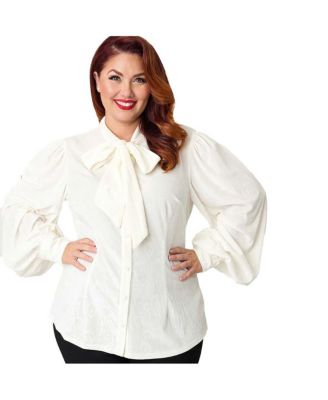 Plus Size Velvet Long Sleeve Neck Tie Gwen Blouse