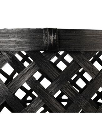 Woven Bamboo Baskets with Wooden Legs, Black, Set of 3