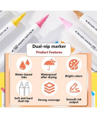 12 Colors Dual Tip Markers Pens, Quick-Drying and Water-Based Ink for Rock Painting, Canvas, Stone, Glass, Ceramic, Wood, DIY Crafts