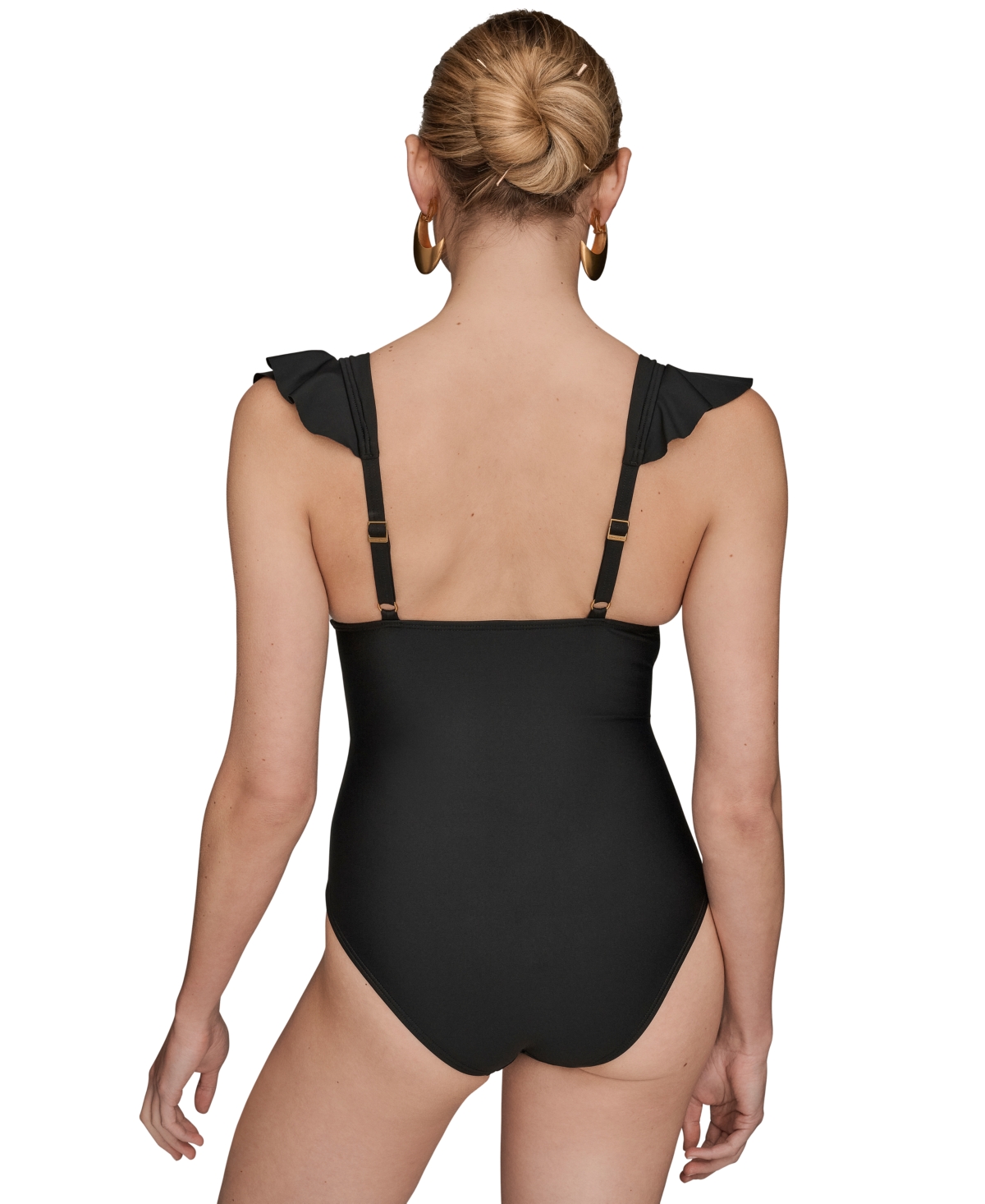 Donna Karan Women's Belted Flutter-sleeve One-piece Swimsuit In Black