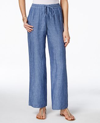 Charter Club Petite Linen Drawstring Wide-Leg Pants, Created for Macy's ...