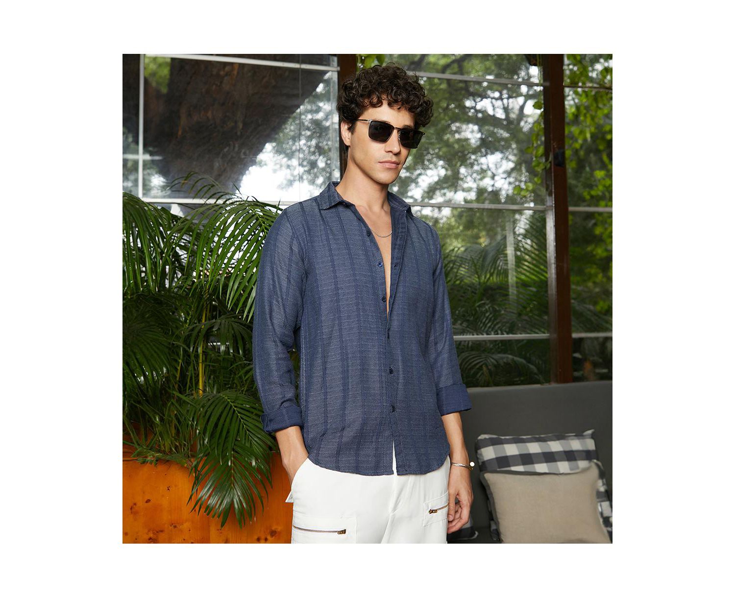 Men's Contrast-Weave Relaxed Shirt