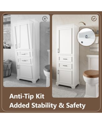 71 Inch Freestanding Bathroom Cabinet with Drawers Space Saving Storage Cabinet with Adjustable and Fixed Shelves
