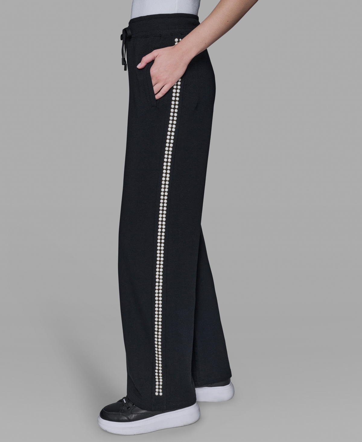 Karl Lagerfeld Paris Women's Imitation Pearl Trim Mid Rise Track Pants