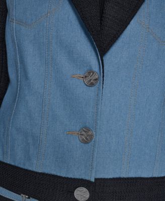 Women's Front Button Tweed and Denim Blazer