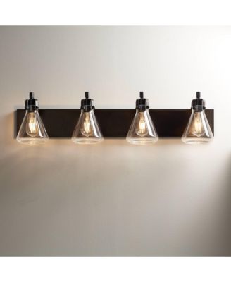 Cindy Rustic Vintage Wall Light Bronze Hardwire 33" 4-Light Fixture Clear Glass Shade