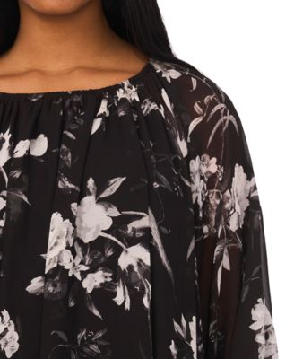 Petite Long-Sleeve Printed Short Shift Dress