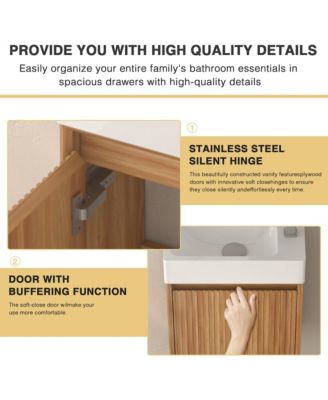 16&amp;quot; Small Bathroom Vanity Wall Mounted, Acacia Solid Wood Bathroom Vanity with White SMC Resin Basin, Modern Bathroom Vanity with Soft-Close Door