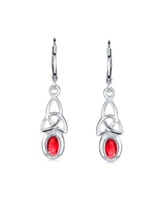 Set of 2 Love Knot Oval Bezel Set Natural Topaz & Red Glass Dangle Earrings